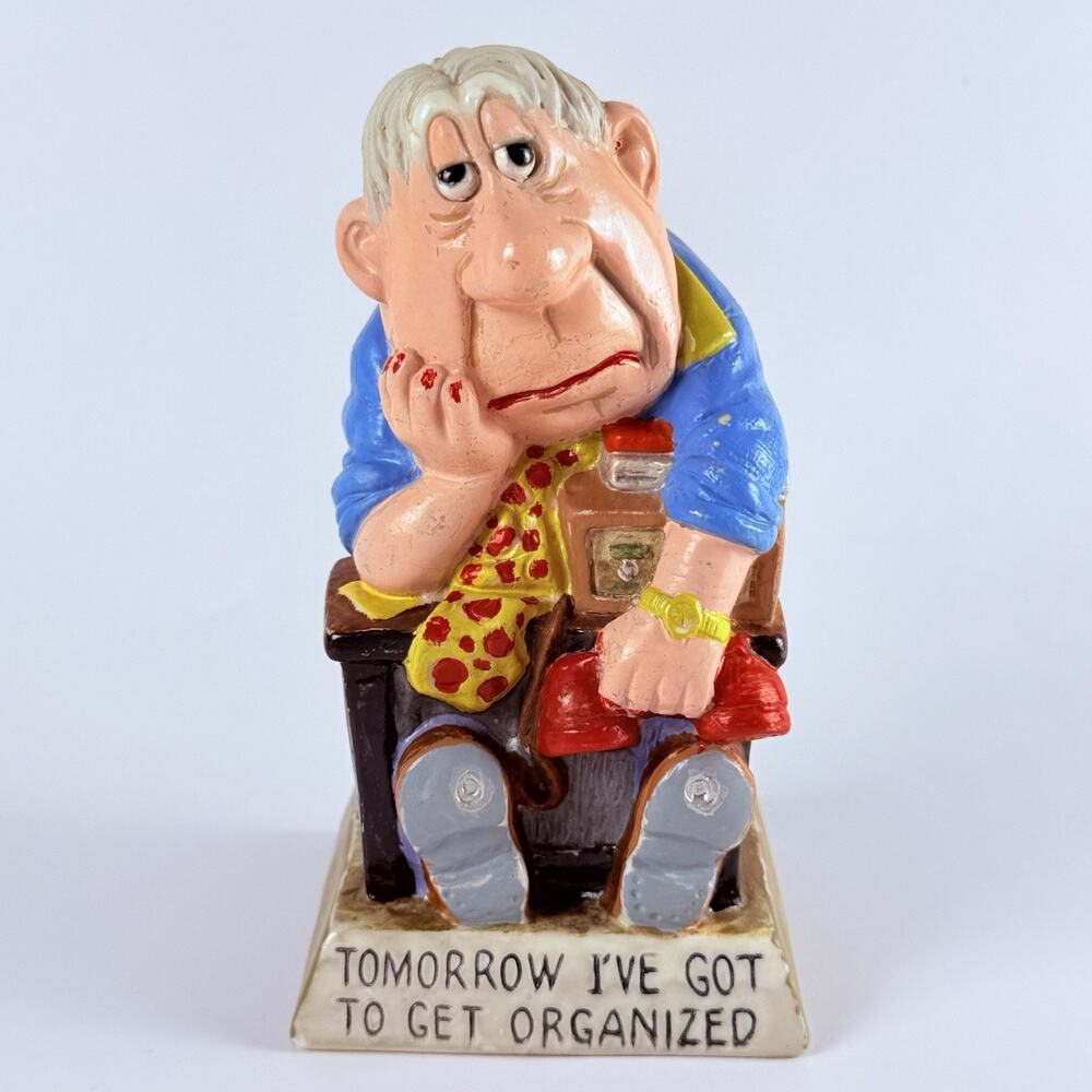 Vintage Rare Russ Berrie Color Painted “Tomorrow I’ve Got To Get Organized” 1974